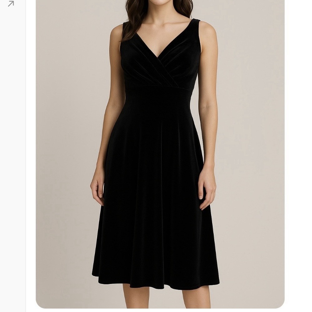 Evan Picone Y2K Black Velvet Dress Babydoll Sleeveless Coquette Winter Wedding 6